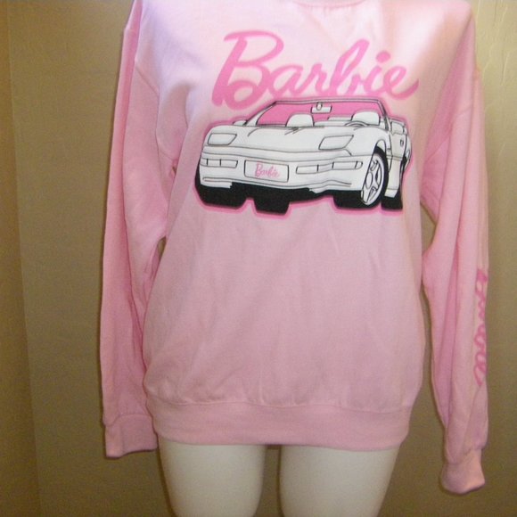 Barbie Sweatshirt Pink Barbie Logo & Barbie Corvette Women's Sizes NWT - Picture 2 of 15